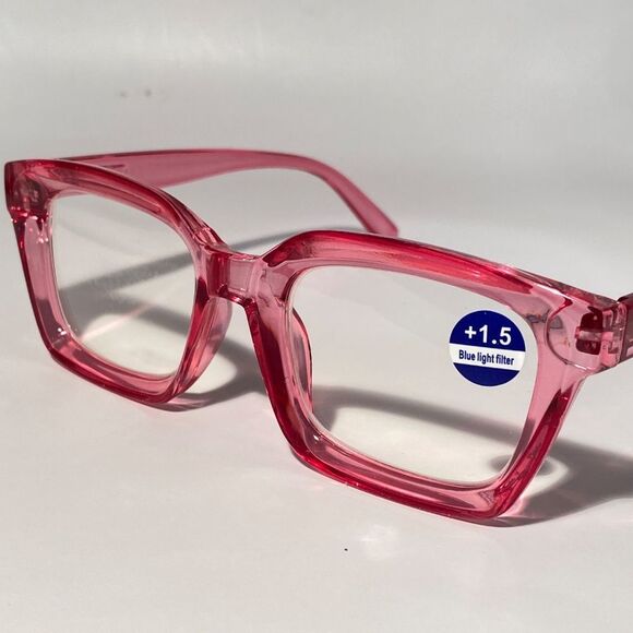 1554 Claudia Square Concave 1.5 NEW Pink Reading Glasses Blue Light Filter - Picture 8 of 9